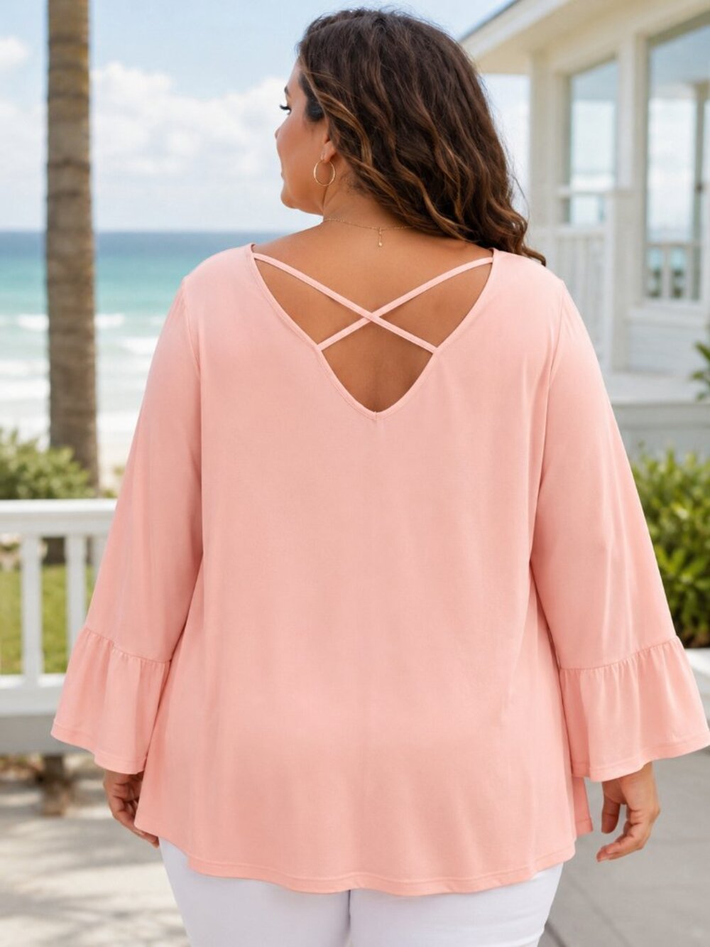 The Limited Womens Top Size 2X Coral Pink Bell Sleeve Career Workwear NEW